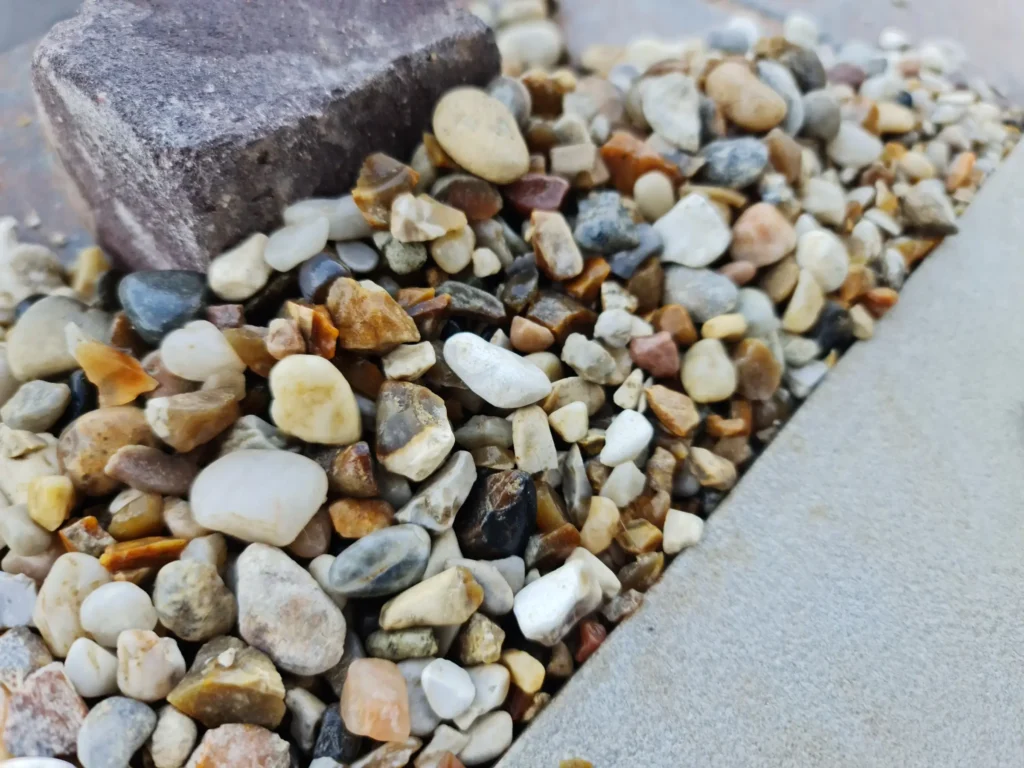 Decorative gravel and paving material sample for the Nordic Soul courtyard garden